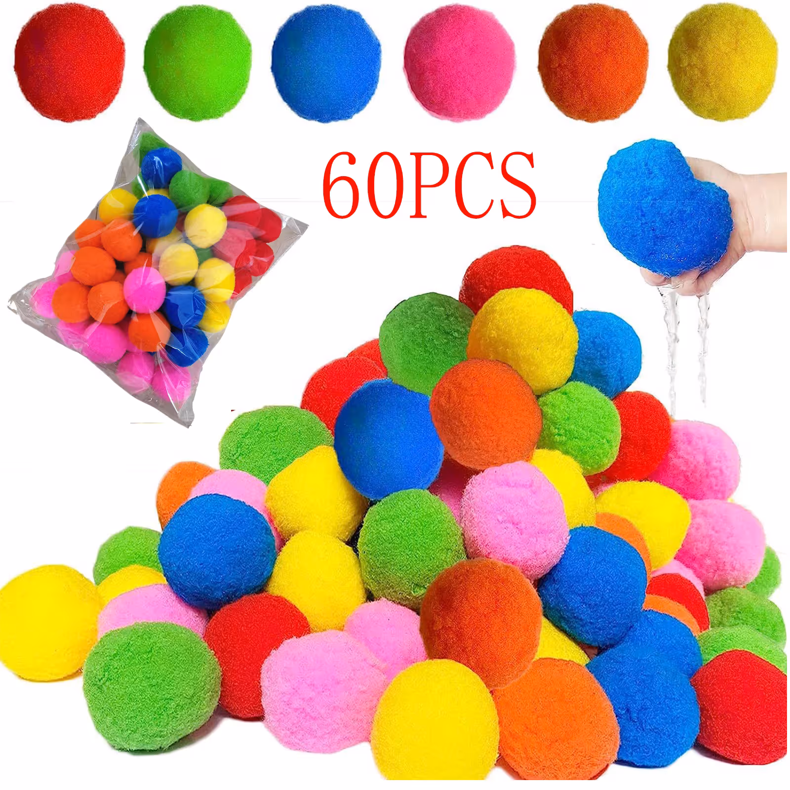 60 Pack Reusable Water Sponge Balls, 1.96 in