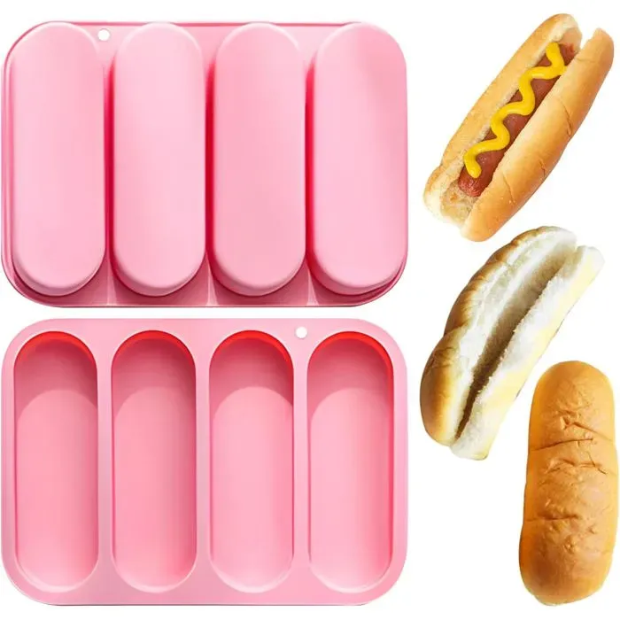 4 Cavity Silicone Hot Dog Bun Mold, 24 x 16.9 cm