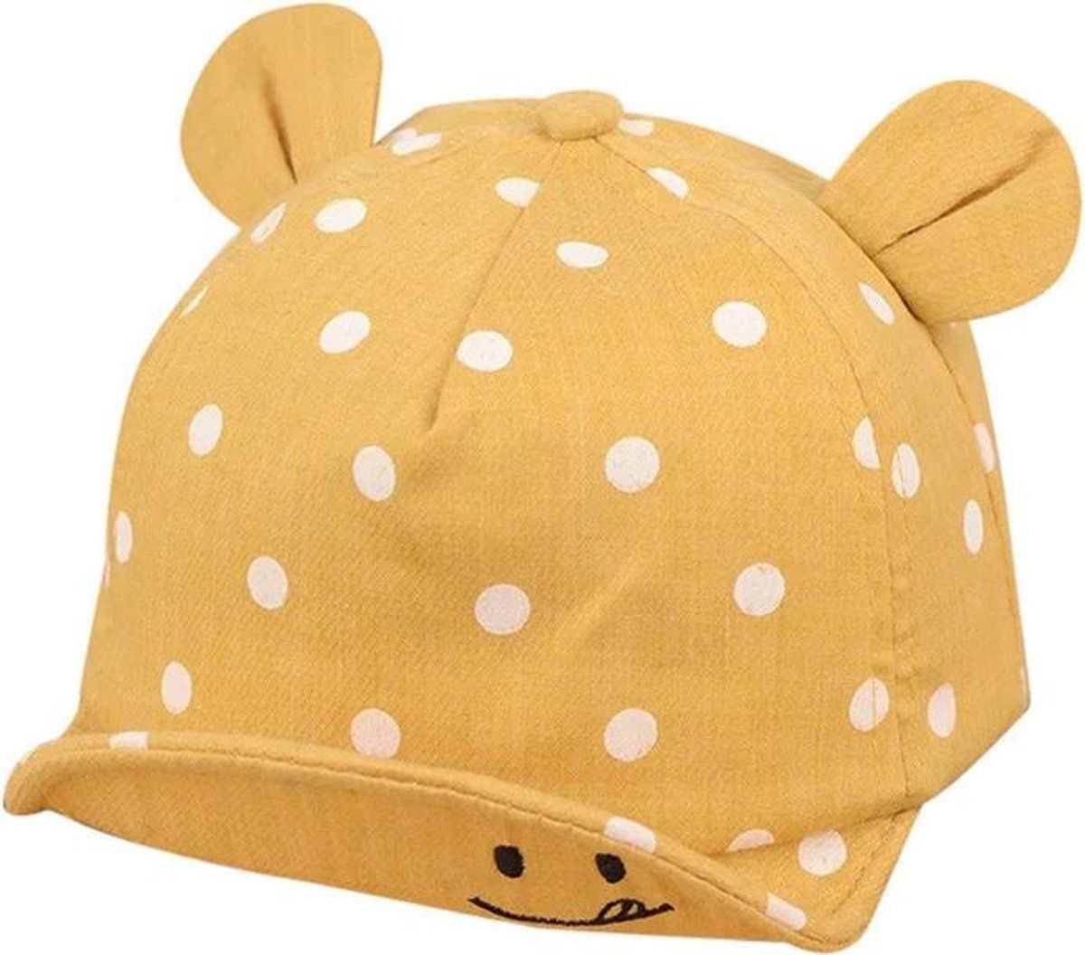 Baby Cap with Ears and White Dots Yellow
