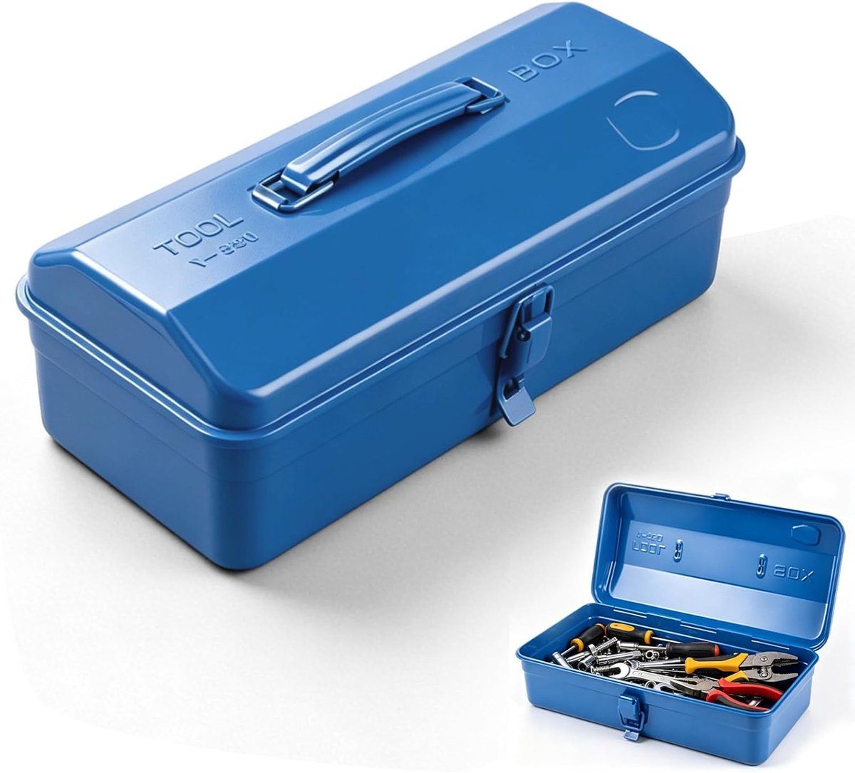 Portable Metal Tool Box with Lock for Home Workshop Tool Storage and Transport, 37 x 16 x 12 cm