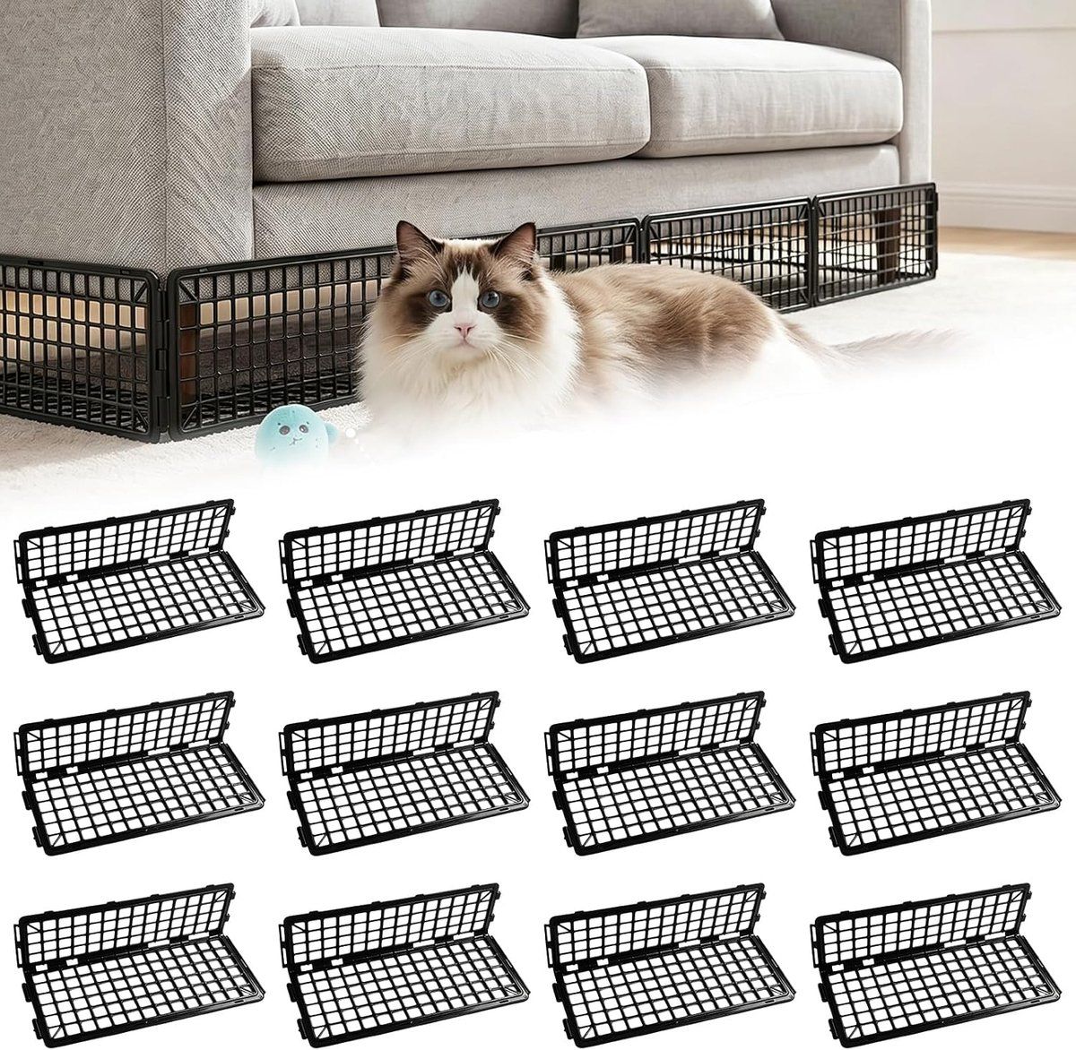 12 Pcs Under Sofa Barrier Pet Blocker for Cats with 20 Cable Ties, 37 x 17 x 12 cm