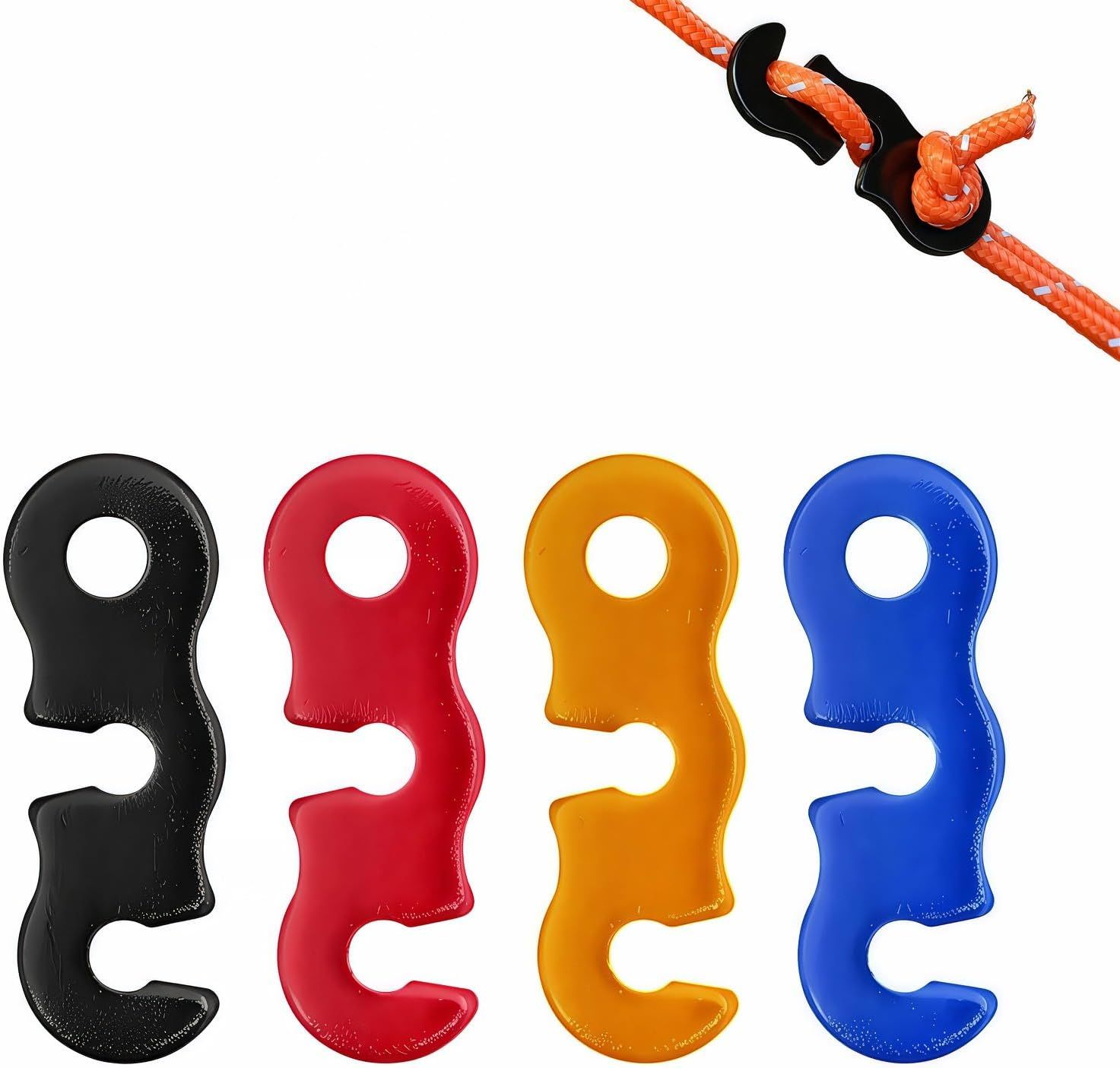Three Eye Wind Rope Buckle,3-Hole Aluminum Guyline Tensioner, Lightweight Adjustable Cord Lock for Camping Tent Tarp, Parachute Cord Tightener,Set of 4 Colors