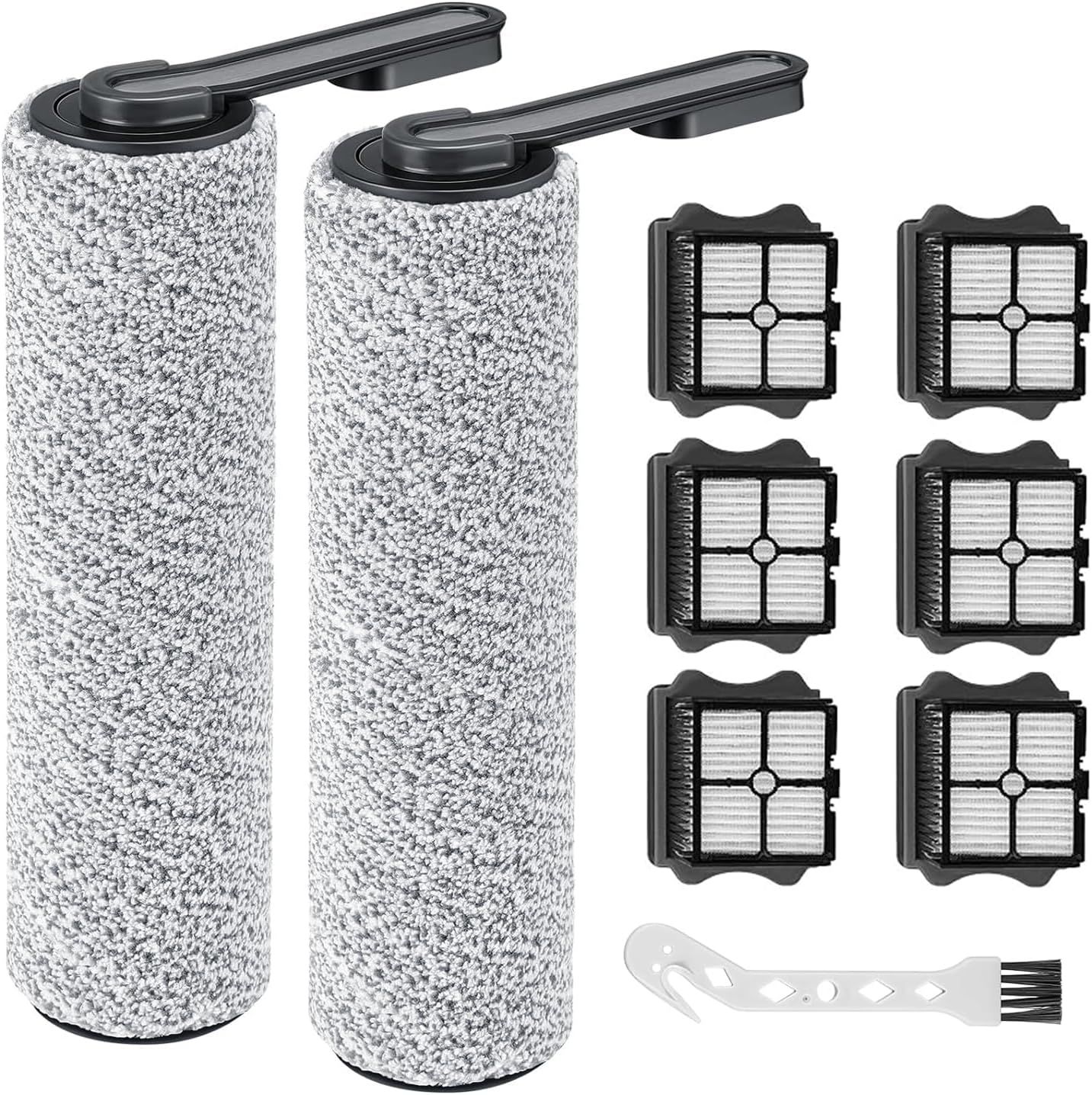 Floor ONE S5 Brush Roller and HEPA Filter Replacement, Compatible with Tineco S5 / S5 Pro /S5 Pro 2 / iFLOOR 5 Breeze Complete Cordless Wet Dry Vacuum Cleaner - 2 Soft Rollers + 6 Vacuum Filters