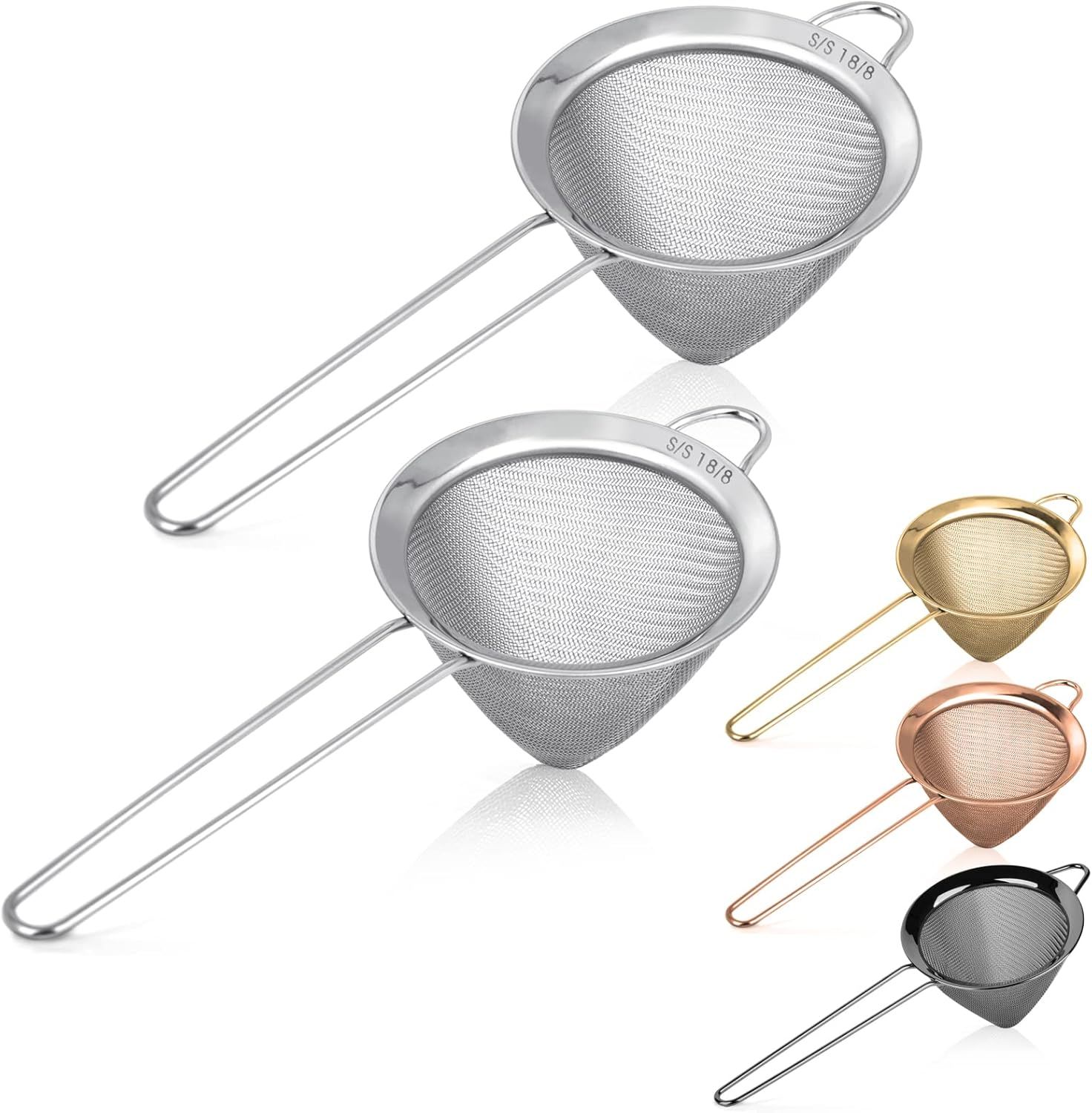 2 Pack Stainless Steel 18/8 Small ood Strainer, ine Mesh Sieve with Long Handle, Cocktail Strainer or Cocktails, Tea Herbs, Coee & Drinks, Rust Proo & Great as Tea Strainer, 3.5inch