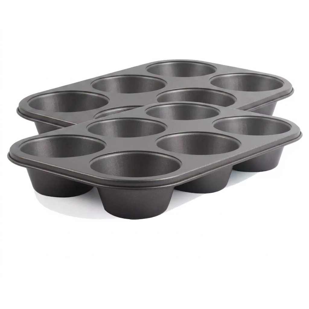 2 Pack Extra Large Nonstick Muin Pan, Carbon Steel Cupcake Pan, Easy to Clean and Perect or Making Muins or Cupcakes, 6 Cup Jumbo