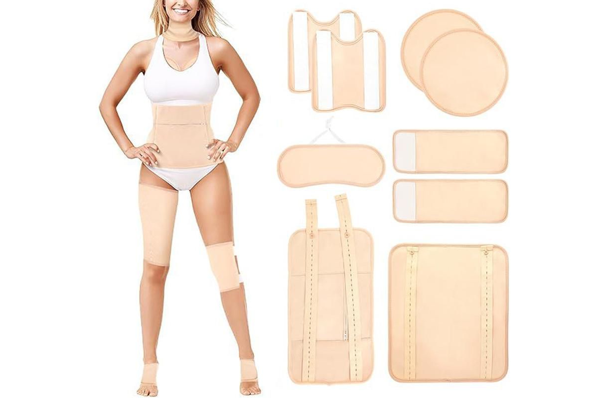 9Pcs Castor Oil Pack Kit Compress Reusable Wrap Belt Inflammation Toxin Remover Set -Nude