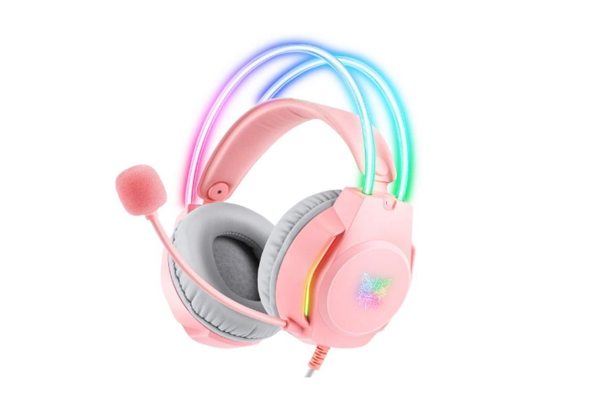 Gaming Headset with Mic Over Ear Headphone Lightweight Headphones with RGB Frame Gaming Headphones -Pink