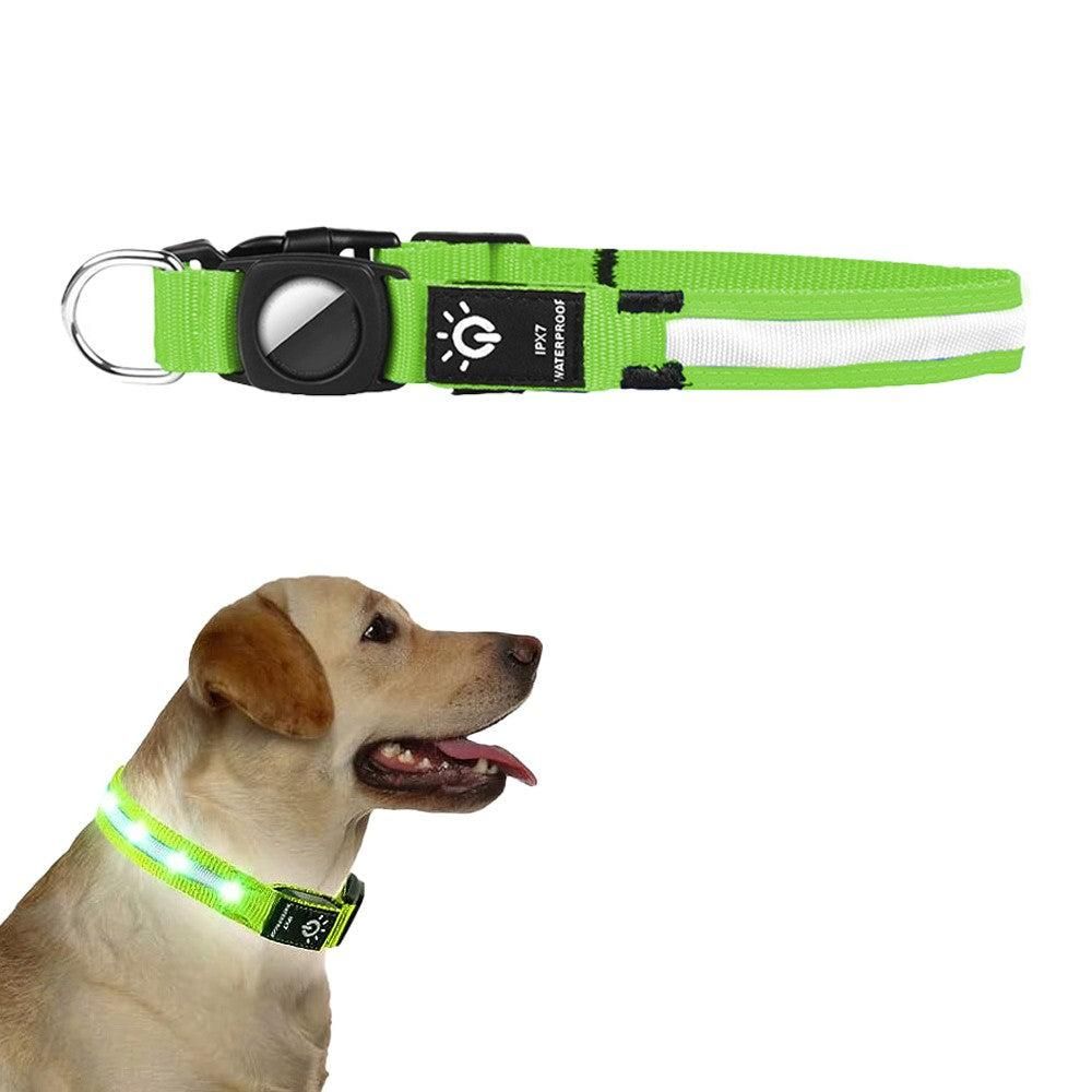 Luminous LED Pet Dog Collar Light-up USB Rechargeable Dog Collar Green - L