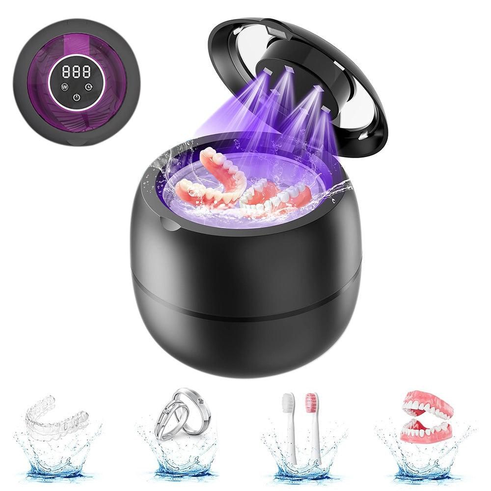 Ultrasonic Retainer Cleaner Machine 45kHz Ultrasonic Dentures Cleaner for Night Guards Braces Aligner Black