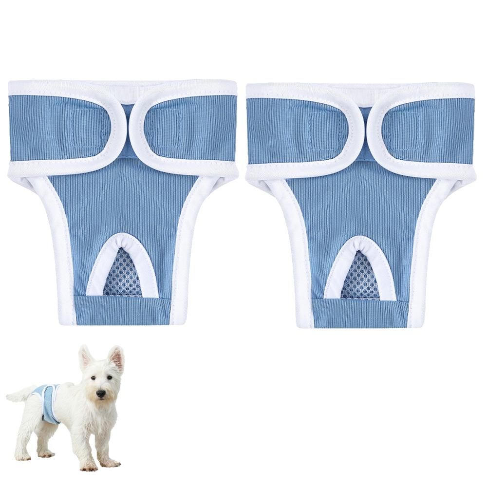 2pcs Dog Diapers Reusable Washable Nappy Wraps Panties for Pets Period Underpants-Blue L