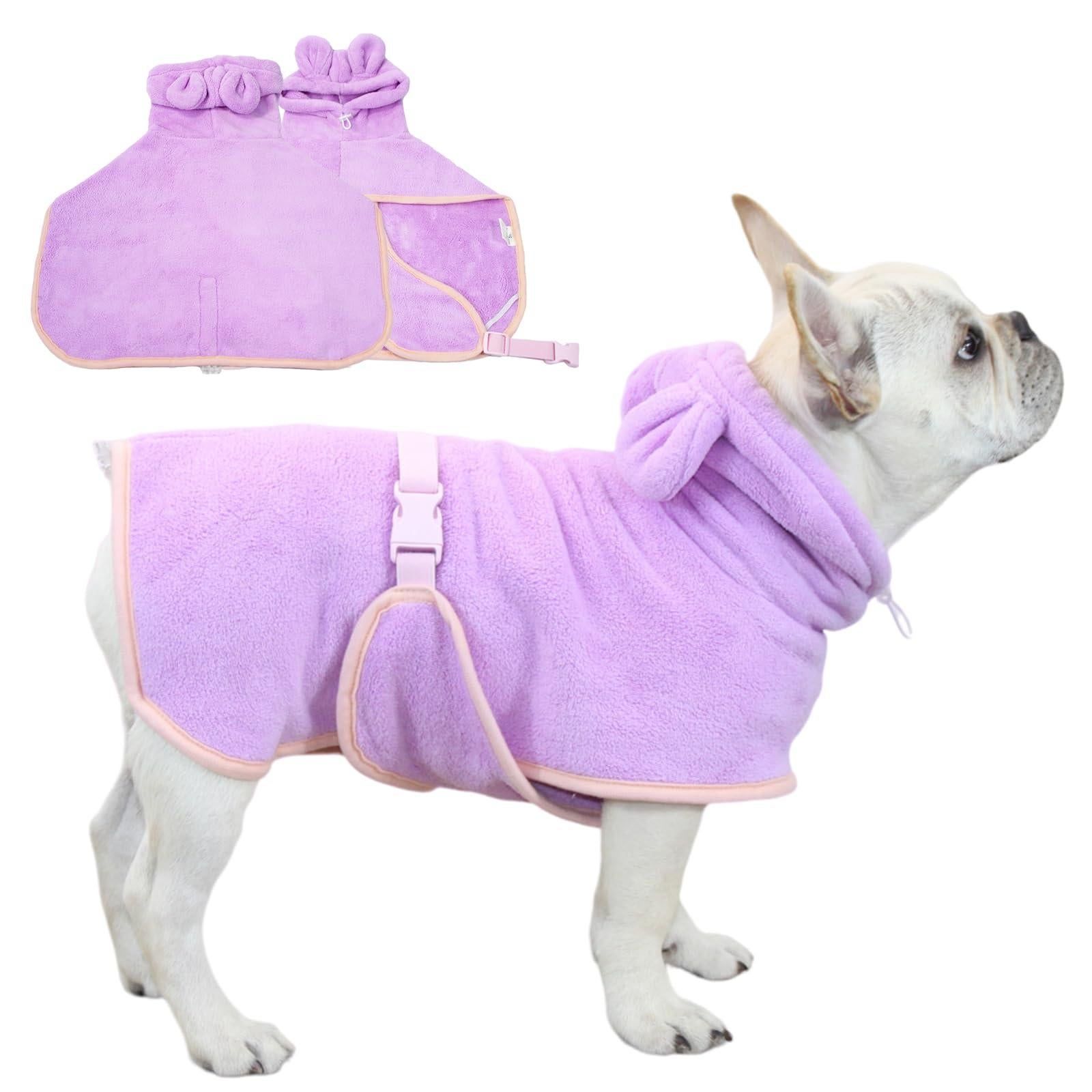 Pet Bathrobe Hooded Quick Dry Purple - L