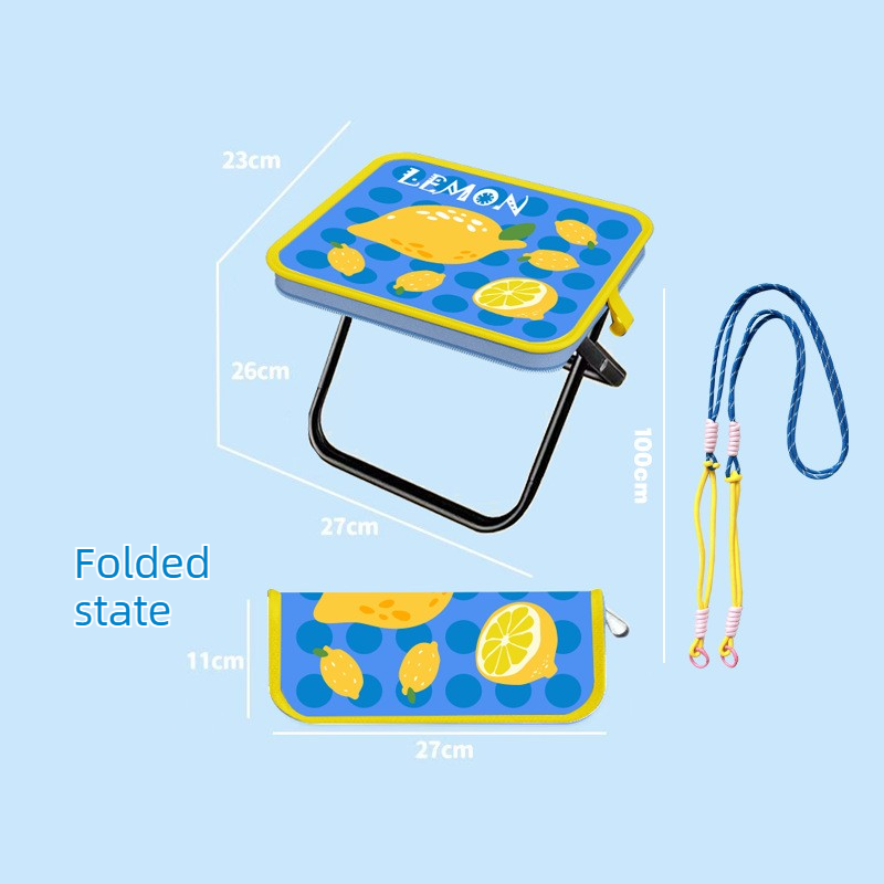 Portable folding camping chair, versatile folding chair for outdoor fishing, waiting in line, and picnics - Blue Lemon Patter