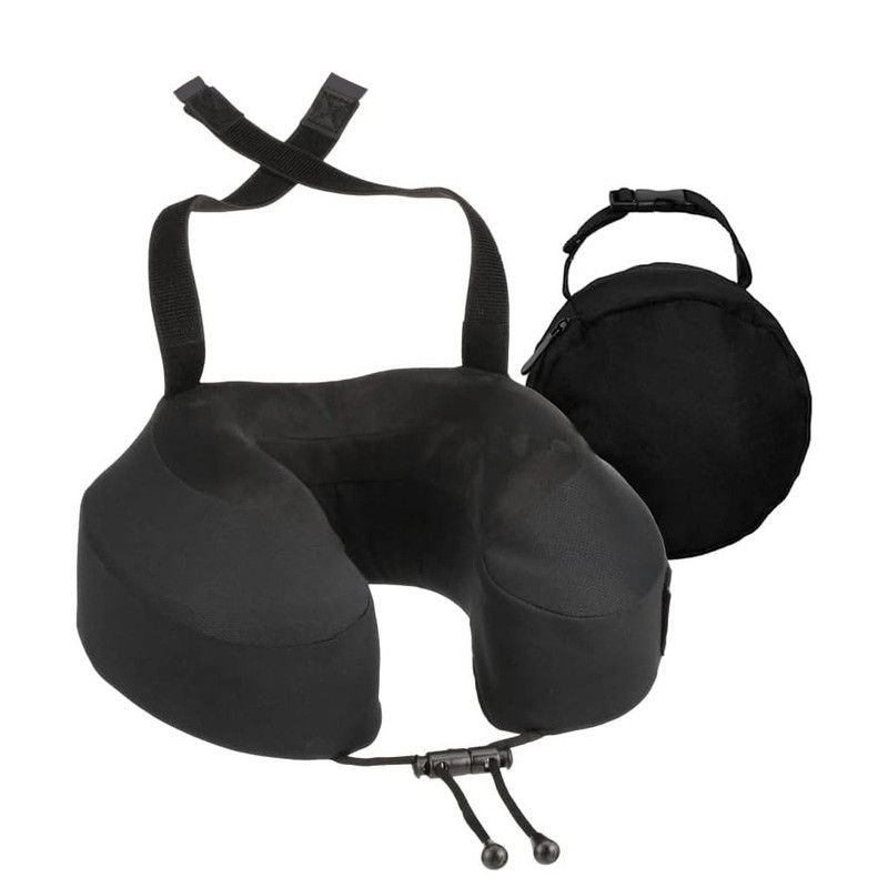 Memory Foam U-Shaped Neck Pillow, Adjustable with Strap & Storage Bag for Travel, Airplane, Car, Office, and Theater Use – Black