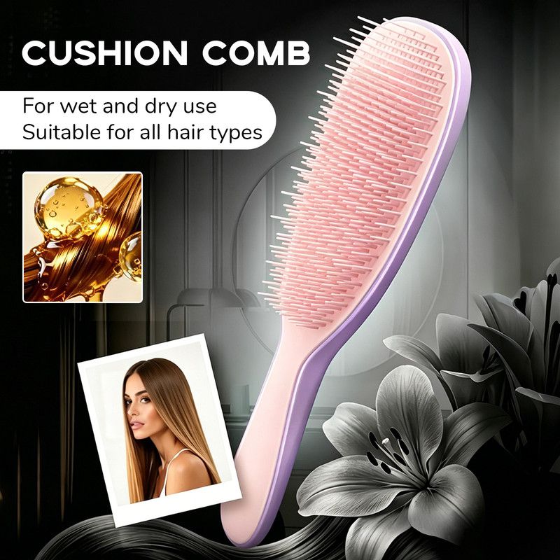 Detachable Silicone Cushion Massage Brush, Suitable for Dry and Wet Use, Unisex, Works on All Hair Types, Volumizing and Smoothing Brush, 7 Colors Available - Purple+Pink