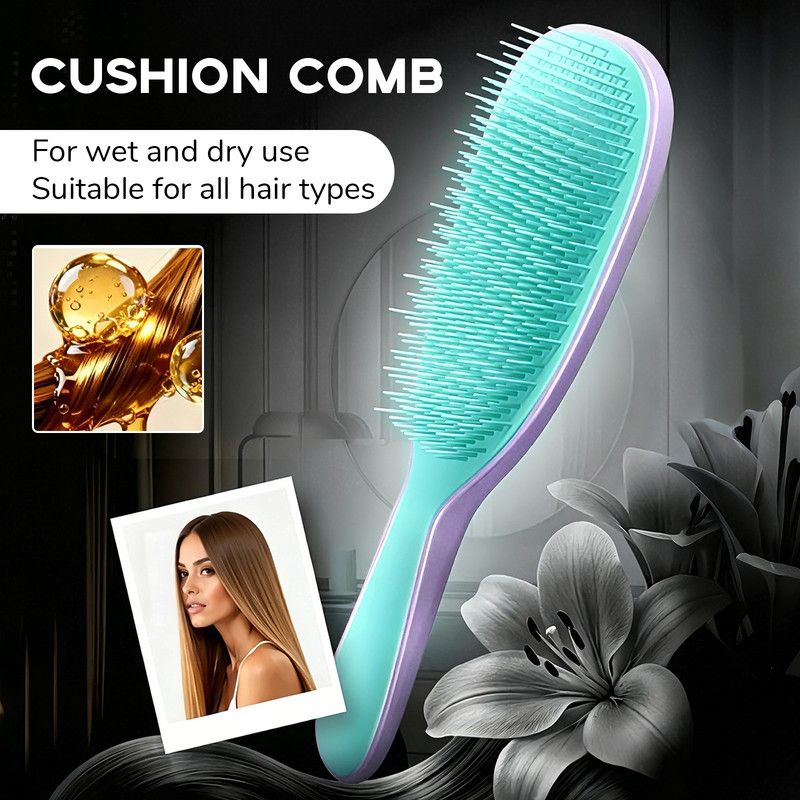 Detachable Silicone Cushion Massage Comb, Suitable for Dry and Wet Use, Unisex, Works on All Hair Types, Volumizing and Smoothing Comb, Available in 7 Colors – Purple+Blue