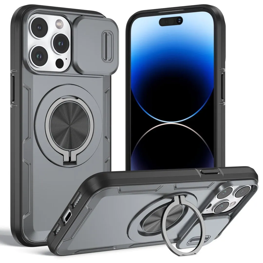2-in-1 Magnetic Sliding Lens Case, Grey for iPhone 14 Pro Max