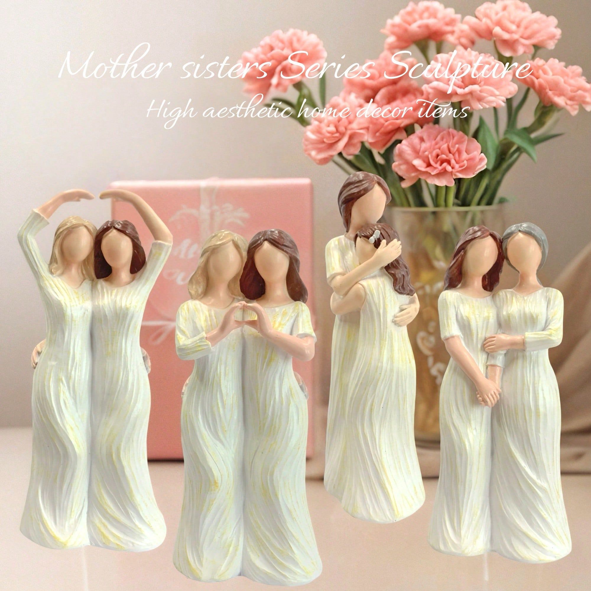 Mother And Daughter Figurines Sister Birthday Gifts Family Hugging Statue Home Bedroom Living Room Tabletop Decor Best Friends Women Gifts Perfect Valentine's Day Gift