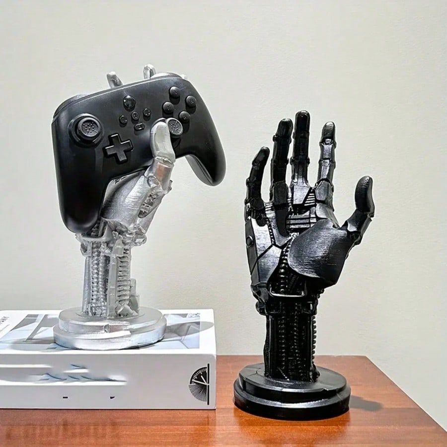 1pc Futuristic Cyberpunk Mechanical Arm Statue Black Palm Game Controller Headphone Stand Desktop Decor Perfect Gamer Gift Ideal Valentine s Day Gift