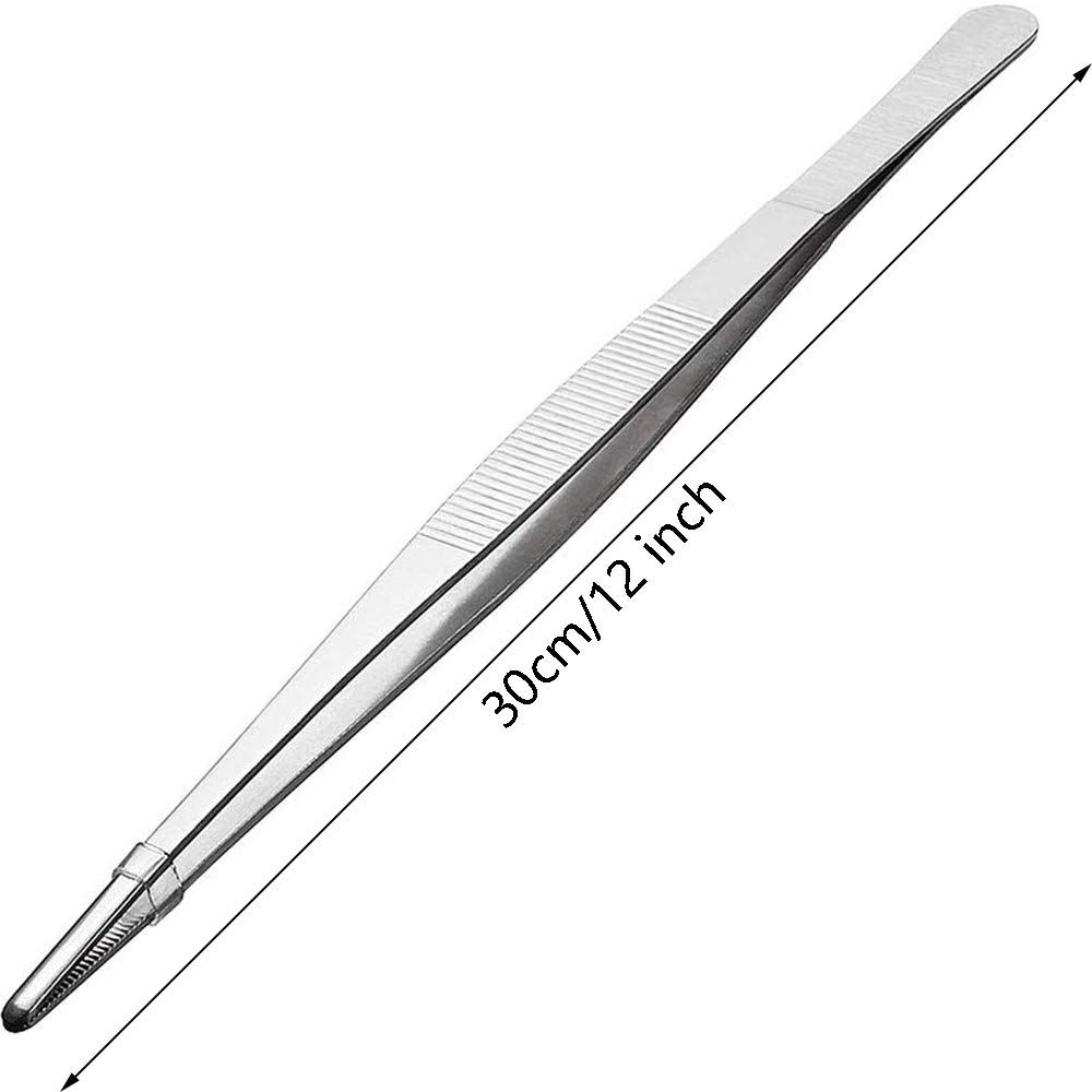 Kitchen Tweezers Stainless Steel food Tongs for Cooking Tongs with Precision Serrated Tips Medical tweezers(12 Inch Straight)