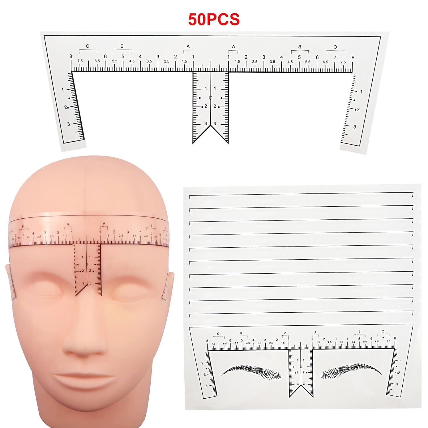 50pcs/pack Eyebrow Ruler with Brow Shape Disposable Microblading Ruler Sticker Adhesive Brows Positioning Measure Tool