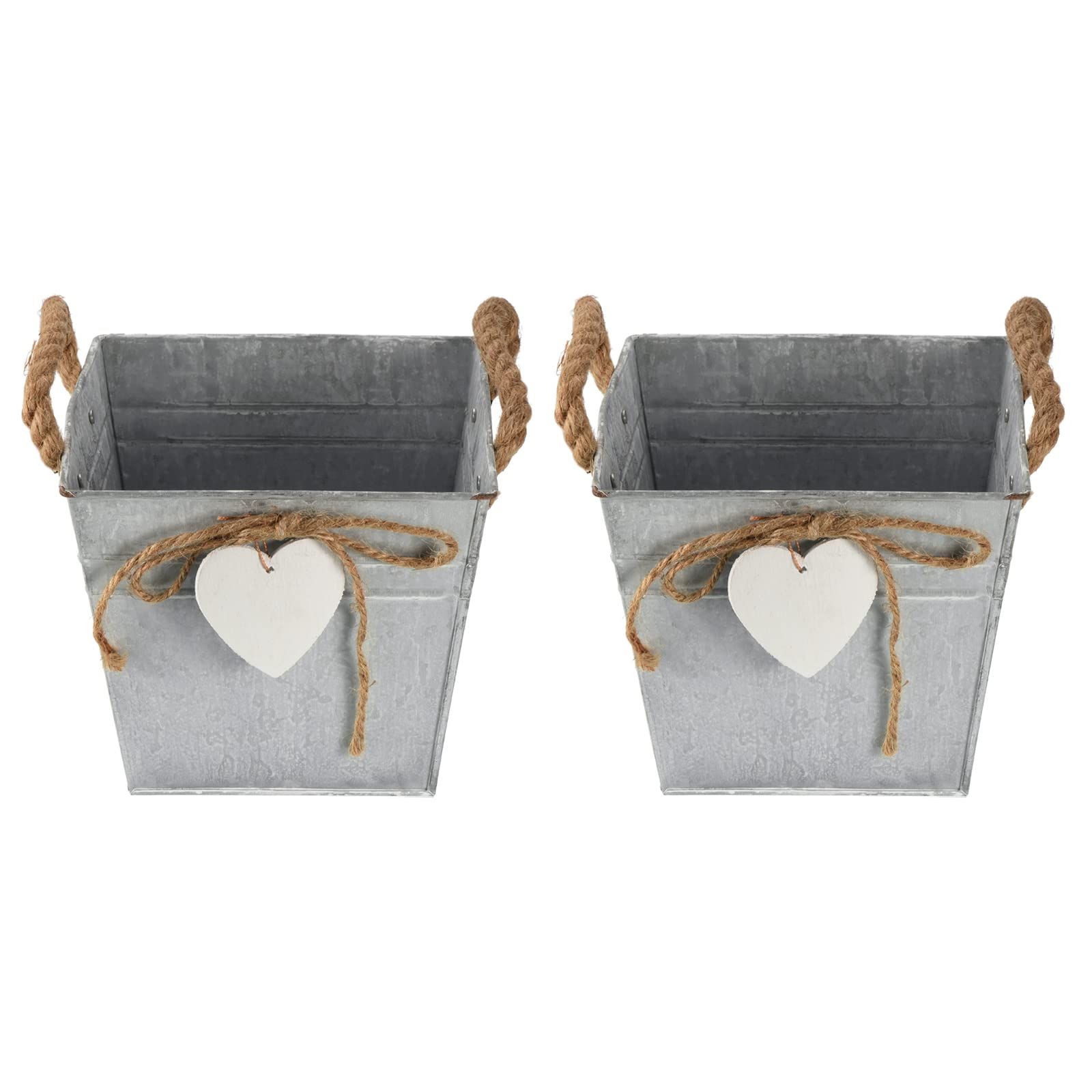 Metal Plant Pot Bucket with Rope Handles 6.3", 2 Pack Iron Flower Planter Container for Garden Decor Indoor Outdoor