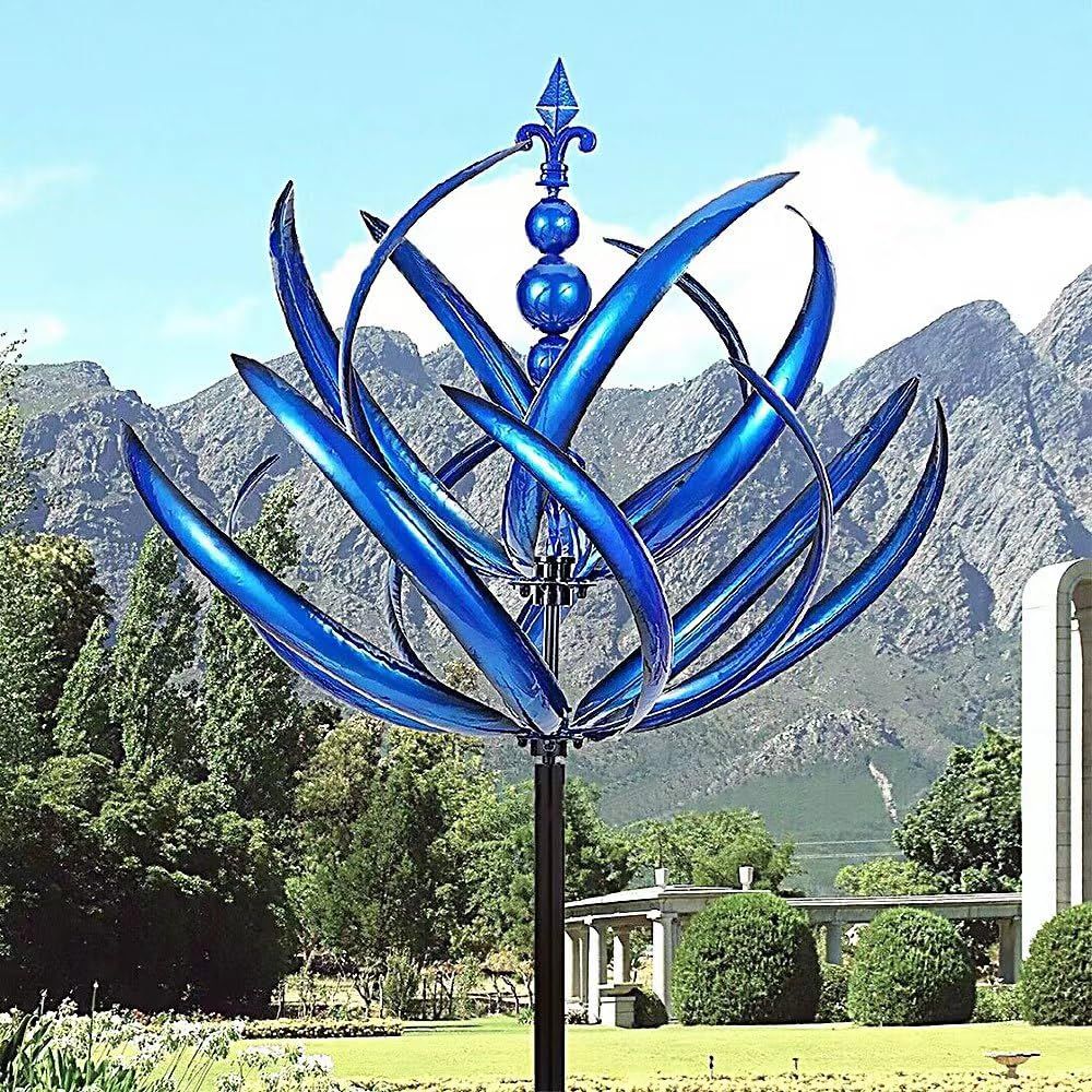 35'' Wind Spinner for Yard and Garden Metal Kinetic Wind Sculptures, Blue Lotus Yard Decor Gift, Outdoor Decor
