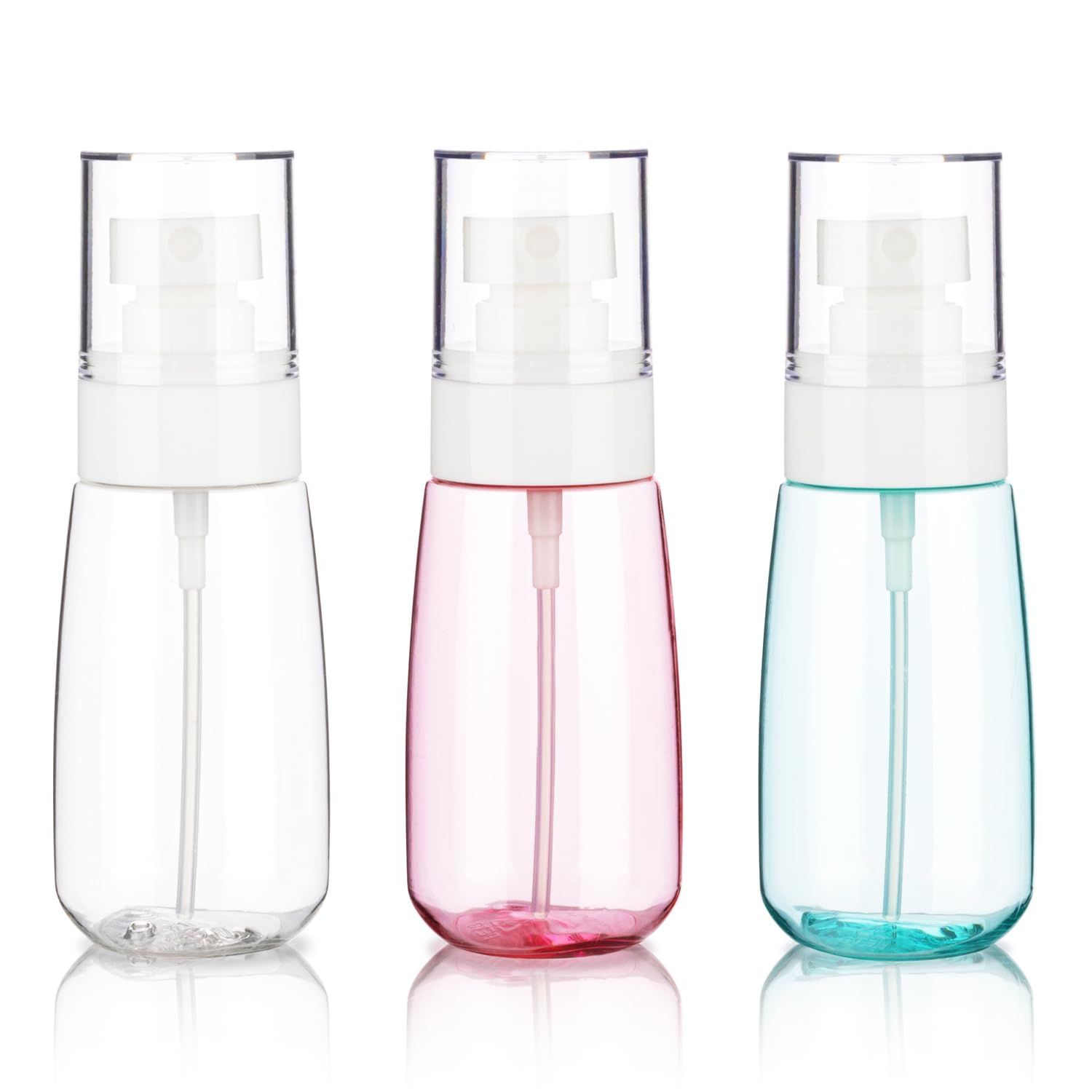 3pack Small Spray Bottle, 2oz Mini Spray Bottles, Empty Travel Spray Bottle, Fine Mist Plastic Spray Bottles (Clear+Green+Pink)