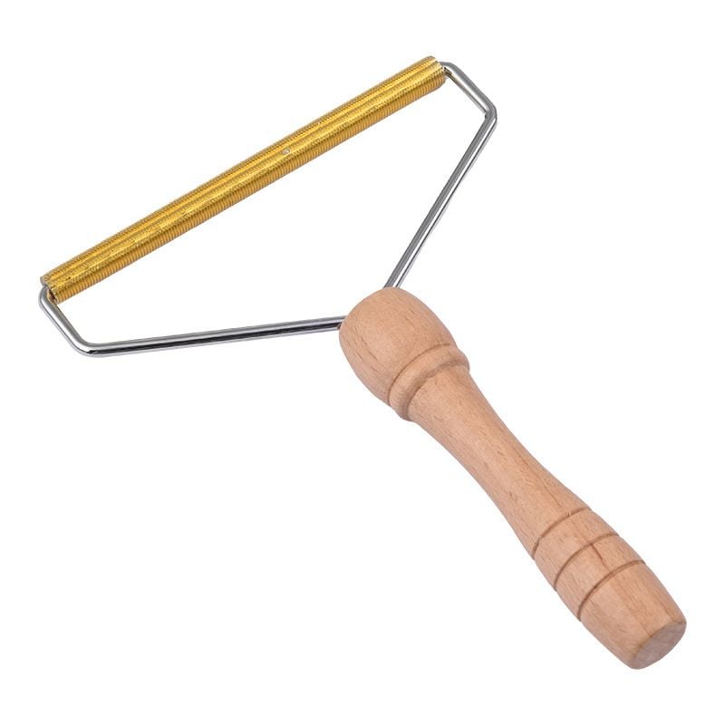 Carpet Pet Hair Remover, Portable Spark Lint Roller with Wooden Handle, Carpet Pile Brush with Double Sided Metal