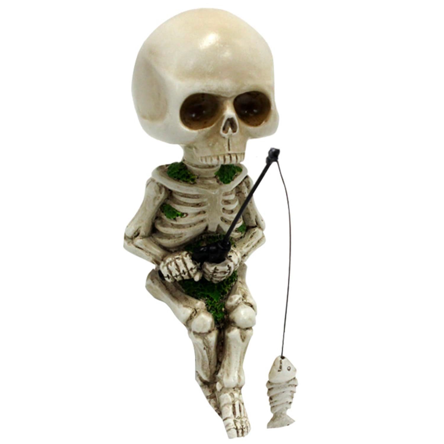 Mini Skeleton Figurines for Home Decor, 4.5 inch Resin Small Skeletons Halloween , Craft Haunted House Accessories (White)