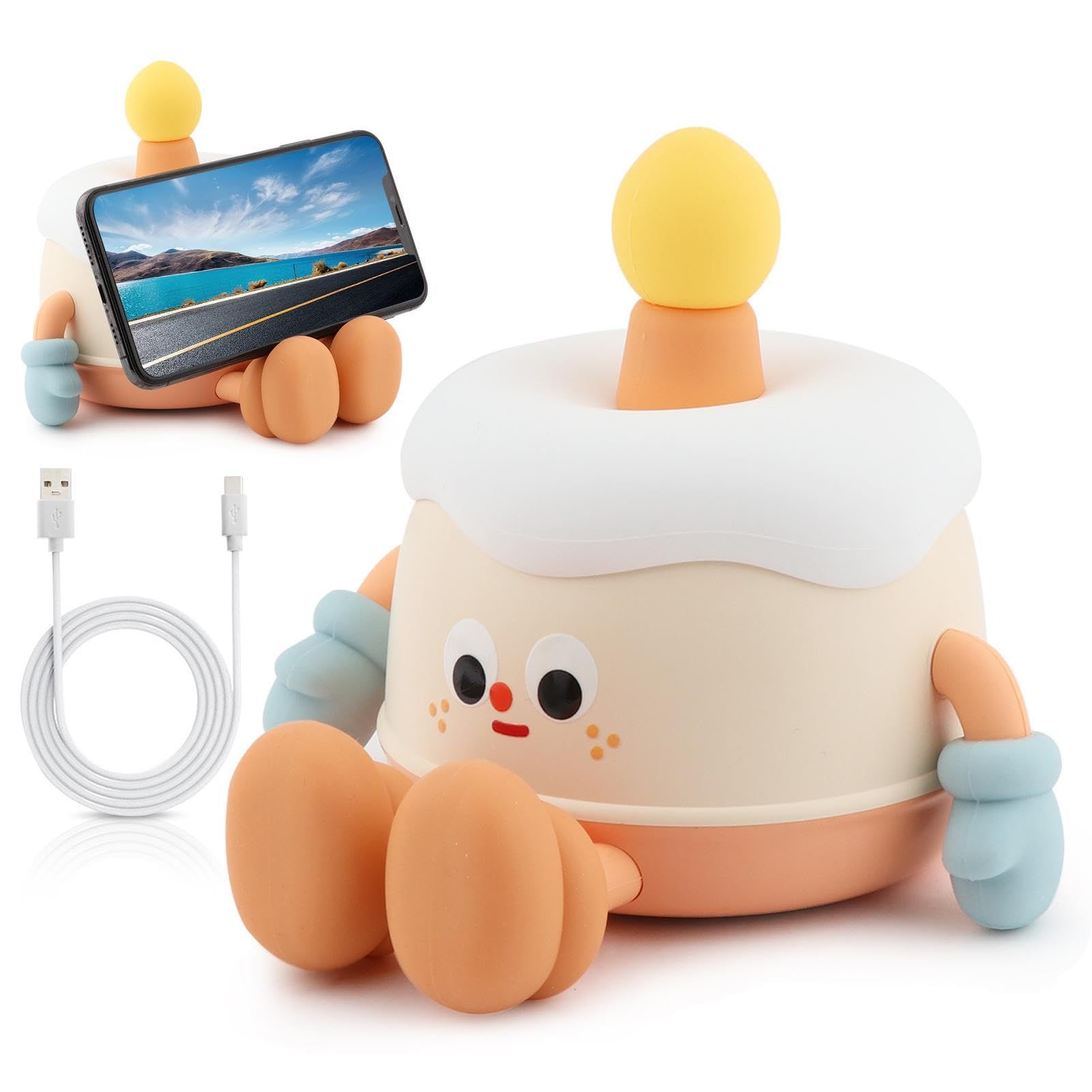Night Light for Kids,Cute Birthday Cake Night Lights,Rechargeable Silicone Nursery Lamp,3 Levels of Brightness Adjustable(Cake)