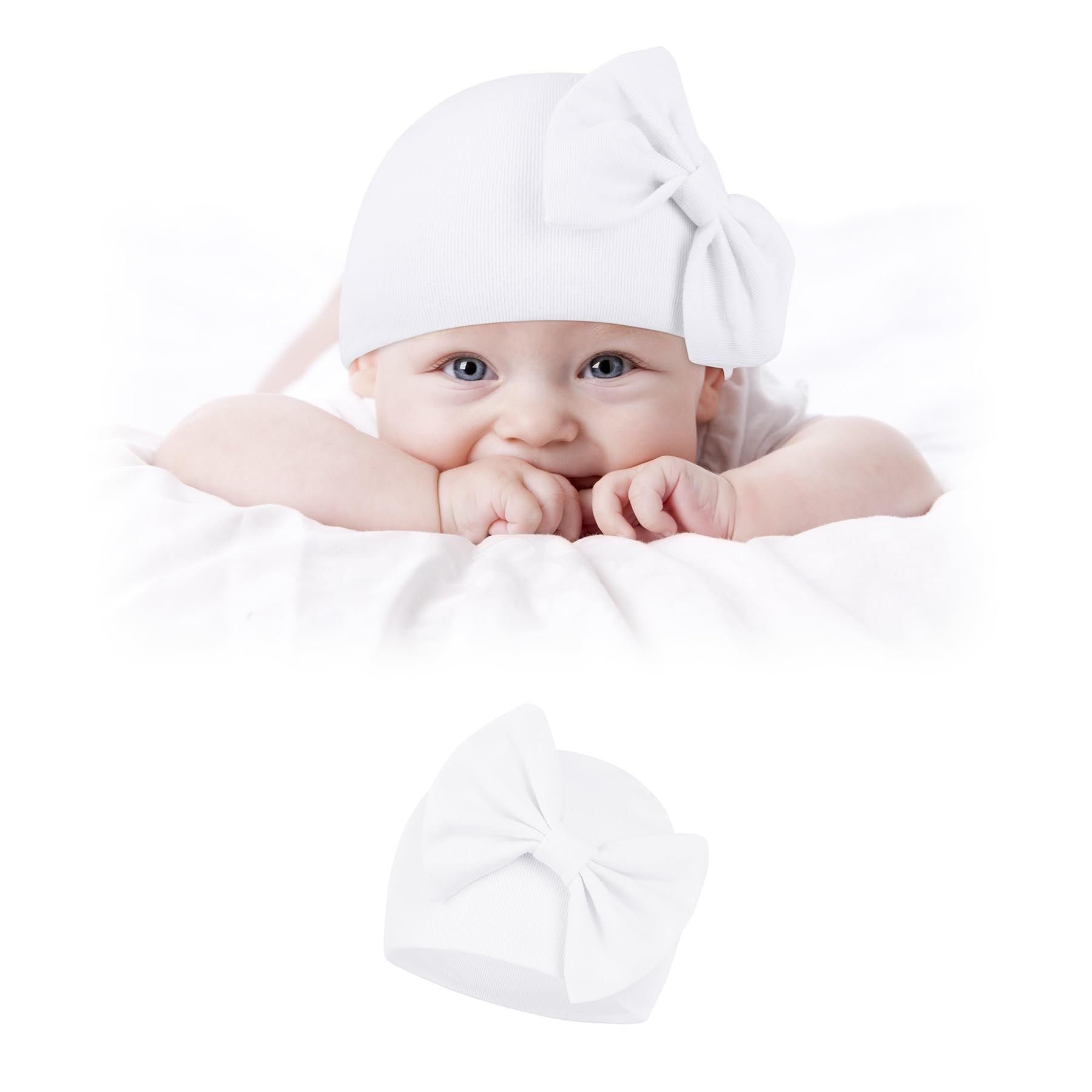 Baby hat glove set, double-layer thick warm baby hat, autumn and winter bow shaped hat, baby fetal hat