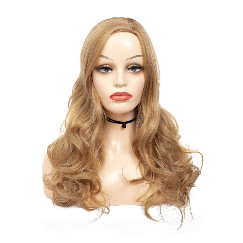 Ginger yellow 26 inch shoulder width brown wavy curly hair Auburn off color women's wig, women's adult head Halloween costume