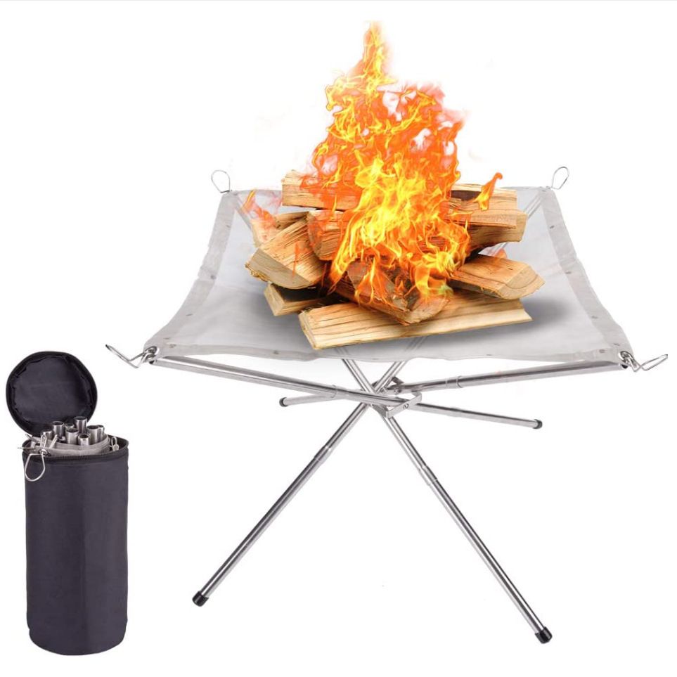 Portable Fire Pit Outdoor for Camping, Folding Steel Mesh Fireplace with Carry Bag for Outdoor Hiking Camping Survival BBQ Picnic