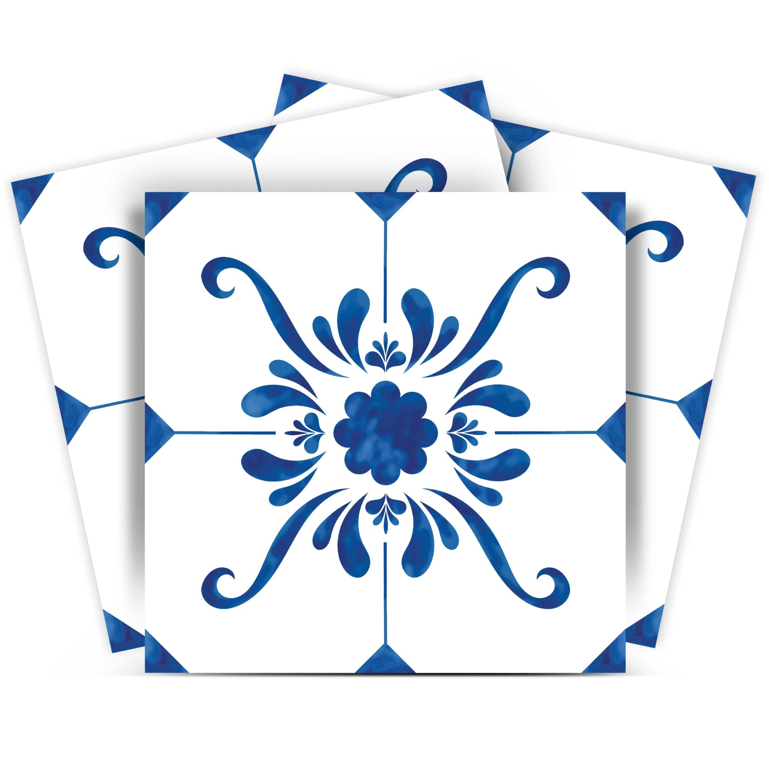 Tile Sticker Peel and Stick Easy Application – Ideal for Bathroom, Kitchen Wall Tile Decals (Blue and White, 4x4 Inch)