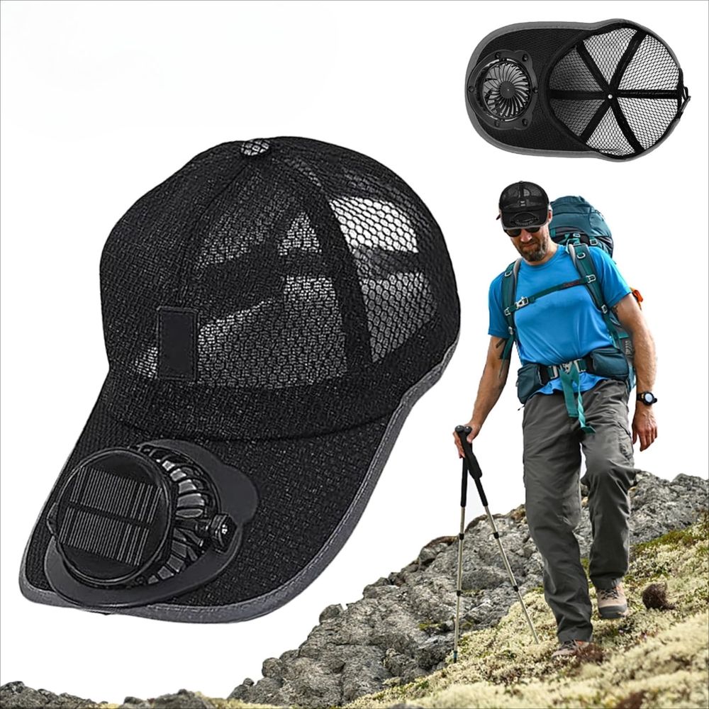 Solar Rechargeable Peaked Cap with Built-in Fan for Outdoor, Heat Relief, USB & Solar Powered Fan Hat for Sports for Outdoor, Heat Relief
