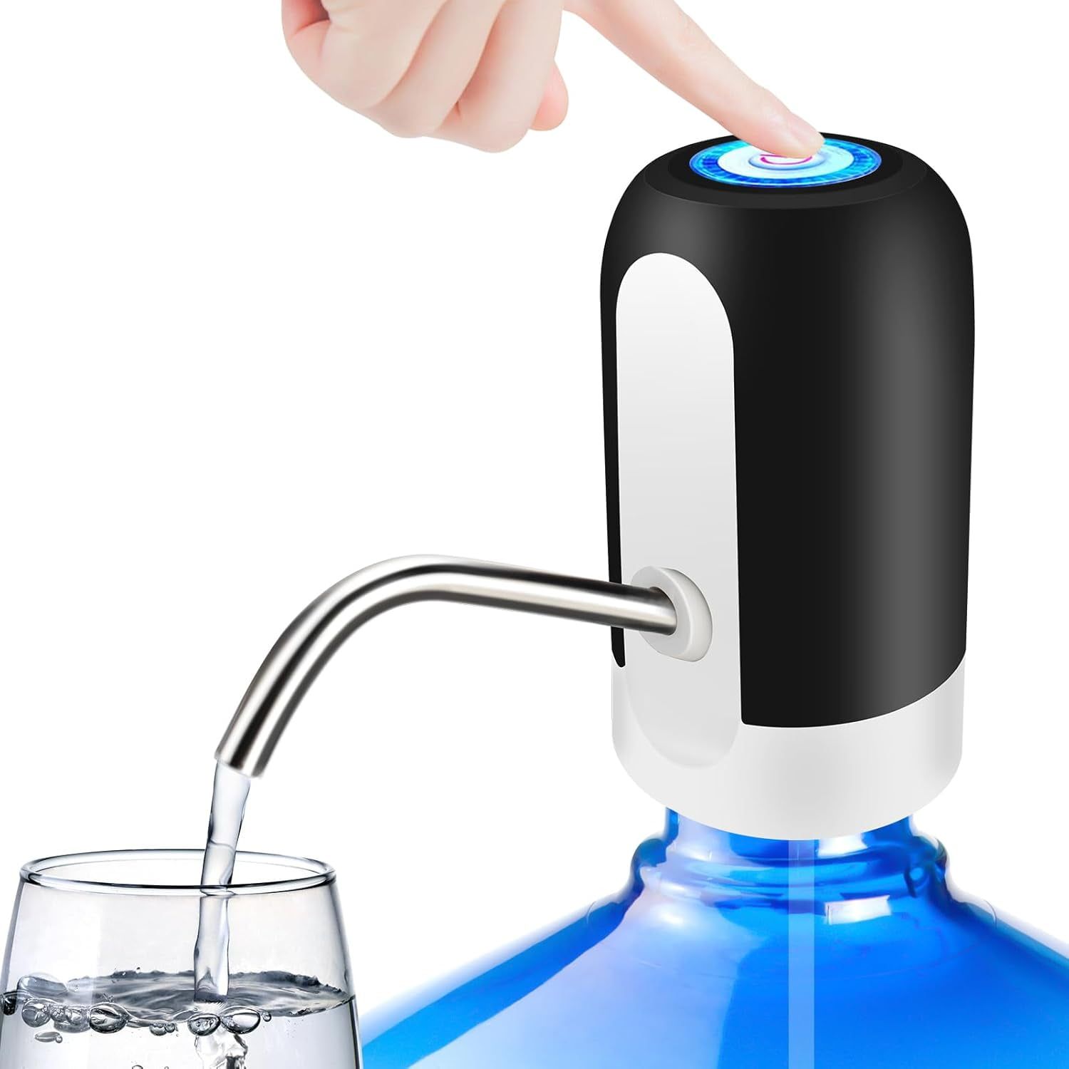 Water Dispenser for 5 Gallon ttle - Rechargeable Water Pump for 5 Gal Jug, BPA-Free, Food Grade Silicone e, Stainless Steel Spout - 30-40 Days Battery Life, Easy One Switch Operation