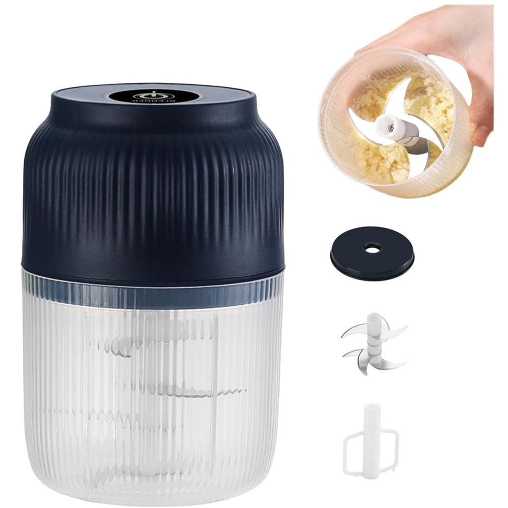 Electric Garlic Chopper, 11.8oz Mini Food Processor with 6 Stainless Steel Blades & USB Rechargeable Design for Kitchen Meal Prep