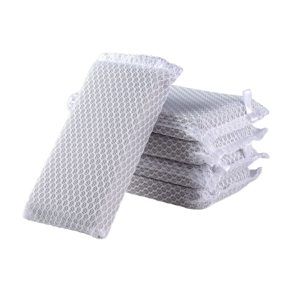 5-Pack Nylon Mesh Sponge Scrubbers | Non-Scratch Kitchen Cleaning Pads for Dishes & Non-Stick Pans | Quick-Foaming Scouring Pads (6.5x2.95x0.78in) - Gray