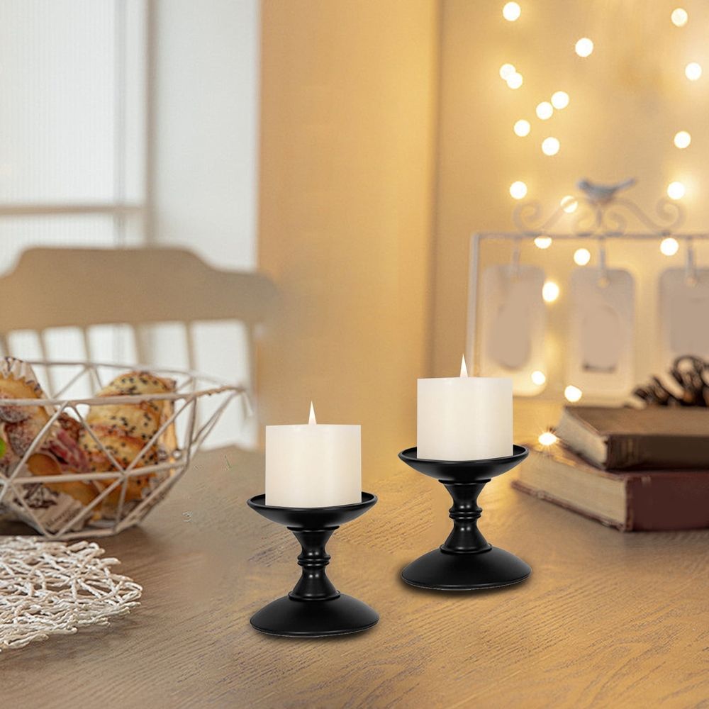 Iron Candlesticks | Decorative Candle Holders for Dining Table & Home Decor | Black Metal Candle Sticks for Romantic Dinner, Holiday Decorations, Wedding Centerpiece