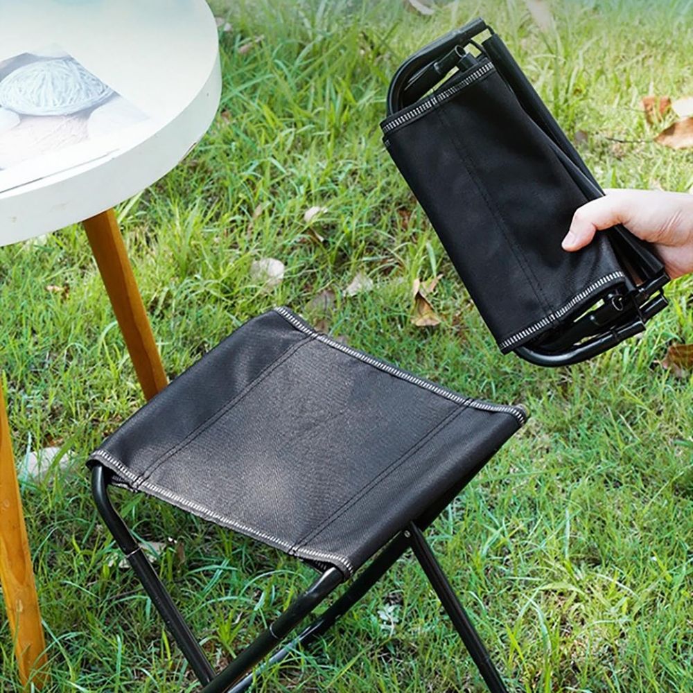 Portable Folding Camping Stool, Lightweight Collapsible Foot Stool | Heavy Duty Compact Folding Seat for Outdoor, Camping, Fishing, Hiking, BBQ | Aluminum Frame & Black Oxford Fabric 12x12in