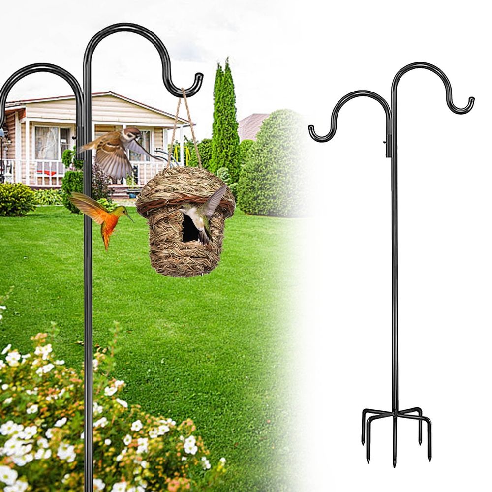 Outdoor Hanging Hook Shepherd's Stand with 5-Prong Base for Hummingbird Feeder Plants Hanger Lantern Holder - 28.5 to 63 Inch Adjustable Height Iron Metal Pole for Garden Hanging Baskets