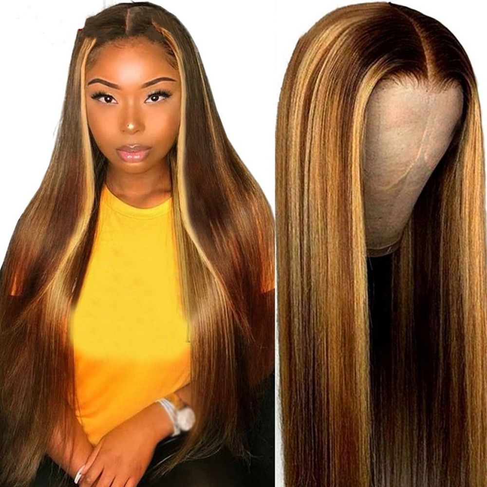 Women's Long Straight With Pre-Plucked Hair Line Brown Human Hair Straight Wig