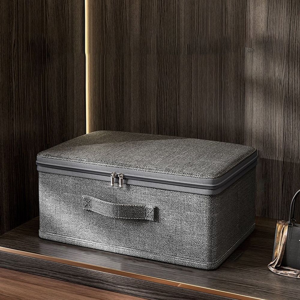 Storage Bins With Zipper Lids, Lidded Storage Baskets, Washable Collapsible Leather Handle Cotton Linen Fabric Shelf Closet Organizer Container