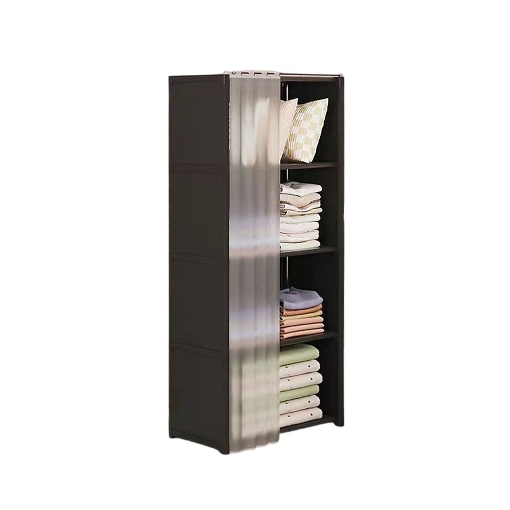 Multi-Tier Floor Standing Clothing Storage Cabinet with Bookshelf Shelving | 4-Layer Compartment Organizer with Dust-Proof Curtain | Space-Saving Wardrobe for Bedroom, Dorm & Room | 1 Pack