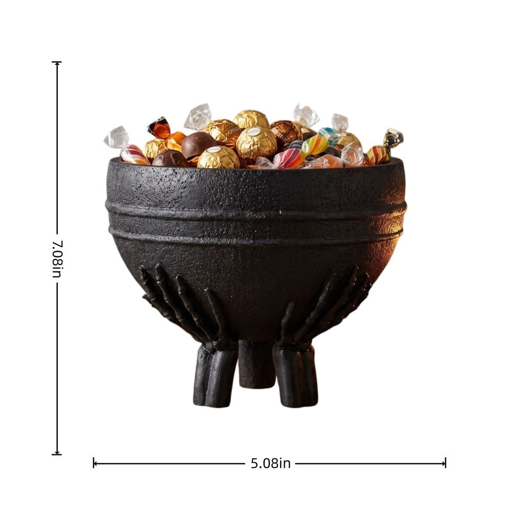 Skeleton Hands Cauldron Planter, Black Resin Witch Pot With Spooky Claw Hand Base, Halloween Tabletop Decor for Succulents Candy Storage Home Party 7 inch