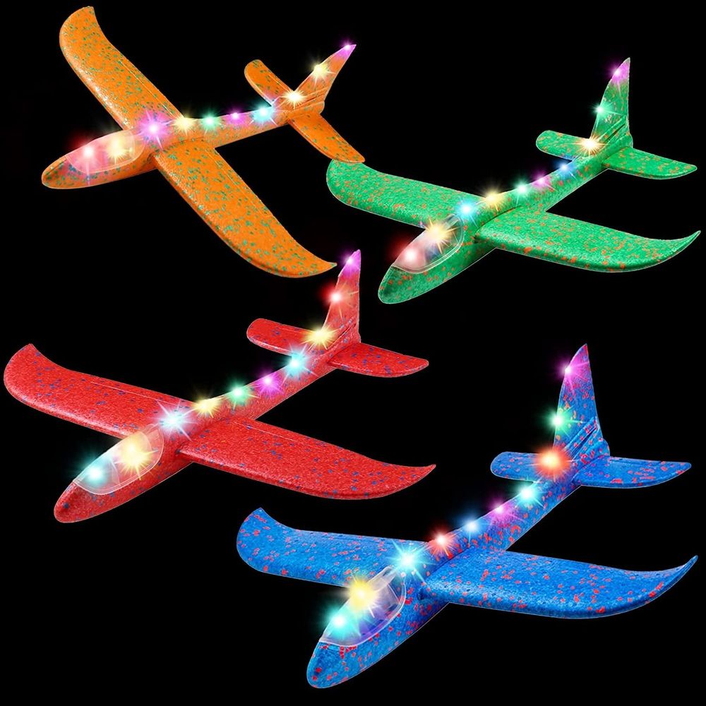 4 Pack LED Light Airplane Toys-17.5" Large Throwing Foam Plane Outdoor Flying Toys for Kids-Flying Toys Gift for Boys Girls 3 4 5 6 7 8 9 Years Old