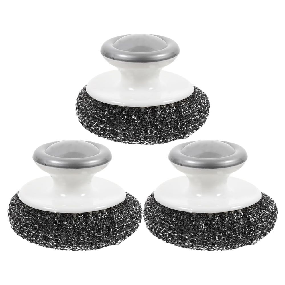 3Pcs Pan Scrubber with Handle for Kitchen Use Assorted Color PP and Steel Wire