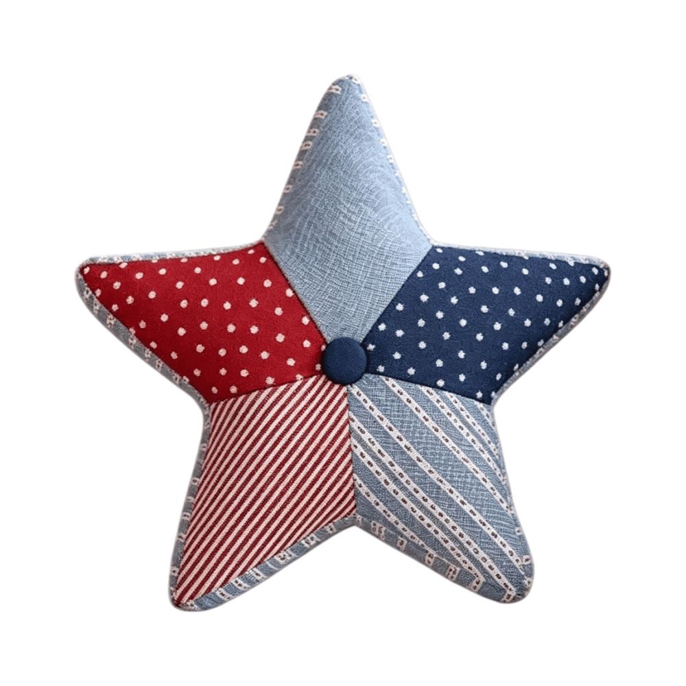 Patriotic Five-pointed Star Decorative Pillow, 14", Flag Decorative Pillows, 4th of July Sofa Outdoor Decoration Pillows, Red White and Blue