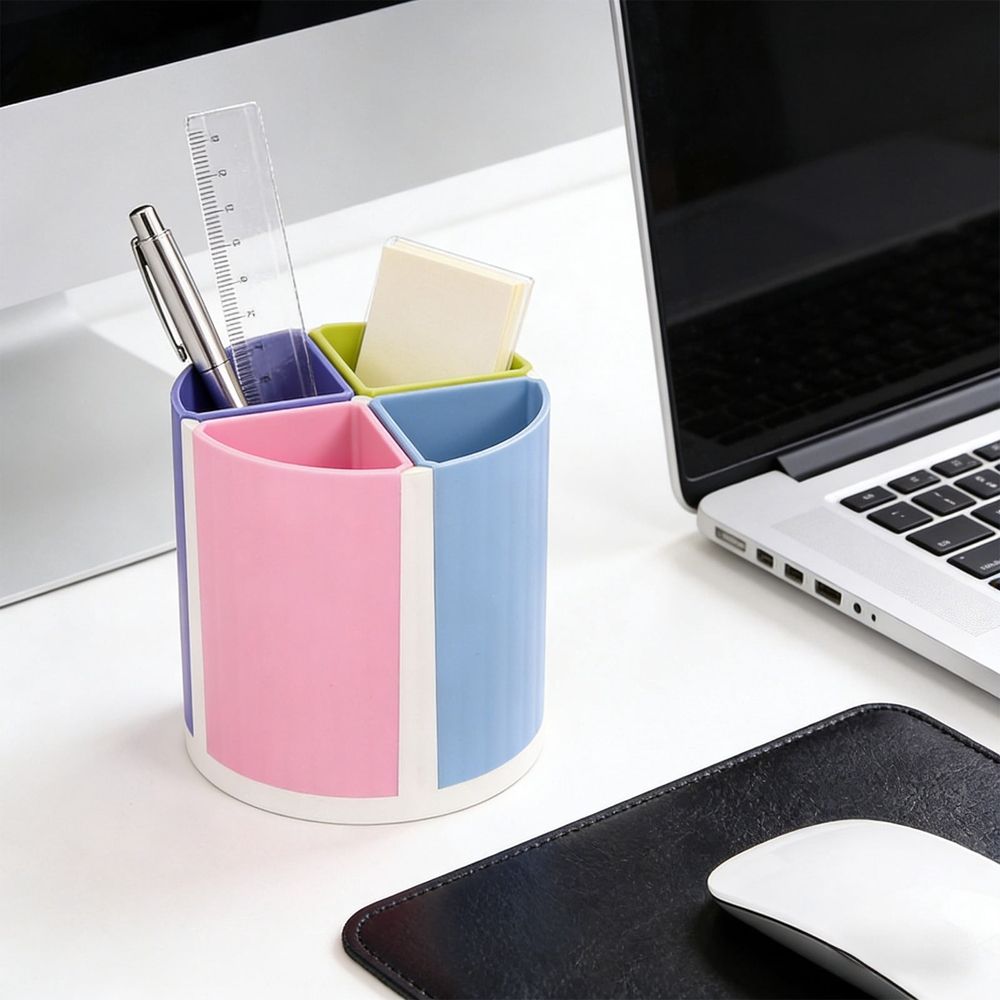 360 Degree Rotating Pen Organizer with 4 Removable Compartments Multicolor Desktop Storage Box for Pencils Markers Makeup Brushes