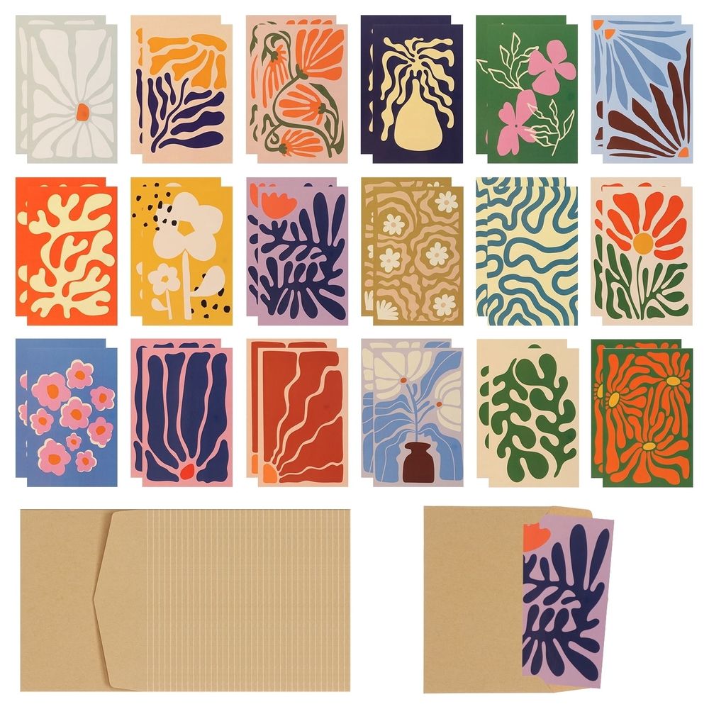 36 Pack Matisse Style Greeting Cards with Envelope 18 Floral Design Blank Note Card for All Occasion 7.87x5.91 Inch